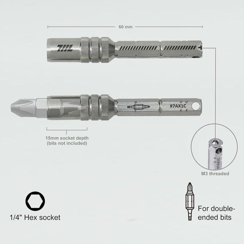 711L 1/4" Magnetic Bit Extension T-Handle L-Handle | 15mm Deep Socket for Double-Ended Bits | Mini Ratchet Wrench Accessory Adapter 7AX1C | 2-Pack - Image 1